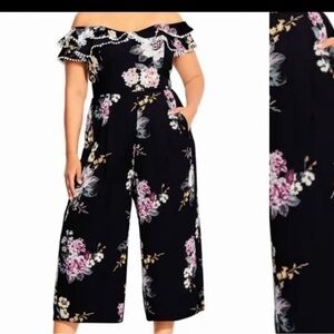 NWOT City Chic size 16 black floral off shoulder jumpsuit